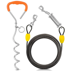 Petbobi Dog Tie-Out Cable and Stake - 20ft Heavy Duty Cable with Spring, No Tangle, 16in Ground Stake, Ideal for Yard, Camping and Beach, Suitable for Small Medium Large Dogs Up to 120 lbs, Black