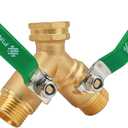 Garden Hose Splitter 2 Way, Heavy Duty Brass Y Valve Garden Hose Splitter With Stainless Steel Long Handle, Full Flow Hose Splitter Connector, Y Valve 3/4 Inch GHT Thread