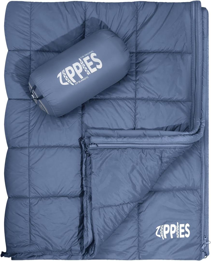 ZIPPIES 3M Thinsulate Insulation Puffy Camping Blanket for Cold Weather, Queen Size Warm Camping Quilt with Zipper, Waterproof Outdoor Sleeping Bag for Hammock, Cozy & Versatile Gift for Men and Women (Navy)