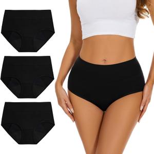 Allbase Incontinence Underwear for Women High Absorbency Period Panties Ladies Leakproof Protective Menstrual Postpartum Bladder Control Washable Cotton Briefs Black Multipack, Size S