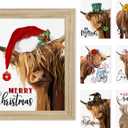 Highland Cow Canvas Wall Art: Rustic Farmhouse Holiday Decor with 7 Interchangeable Seasonal Sayings(10"x12" Wood Frame),Halloween Christmas & Year-Round Decor for Living Room Bedroom Home Office