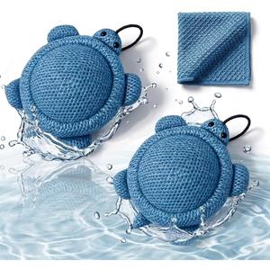 Hot Tub Scum Absorber (2 Pack Turtle) Oil Absorbing Sponge for Spa & Pool, Floating Cleaner Removes Body Oils, Lotion & Dirt, Keeps Water Clean with Extra Cleaning Cloth