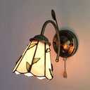 LITFAD Brass Wall Light Cone 1 Light Stained Glass Wall Sconce with Pull Chain Tiffany Style Decorative Wall Lamp for Bedroom Hotel Restaurant - Leaf