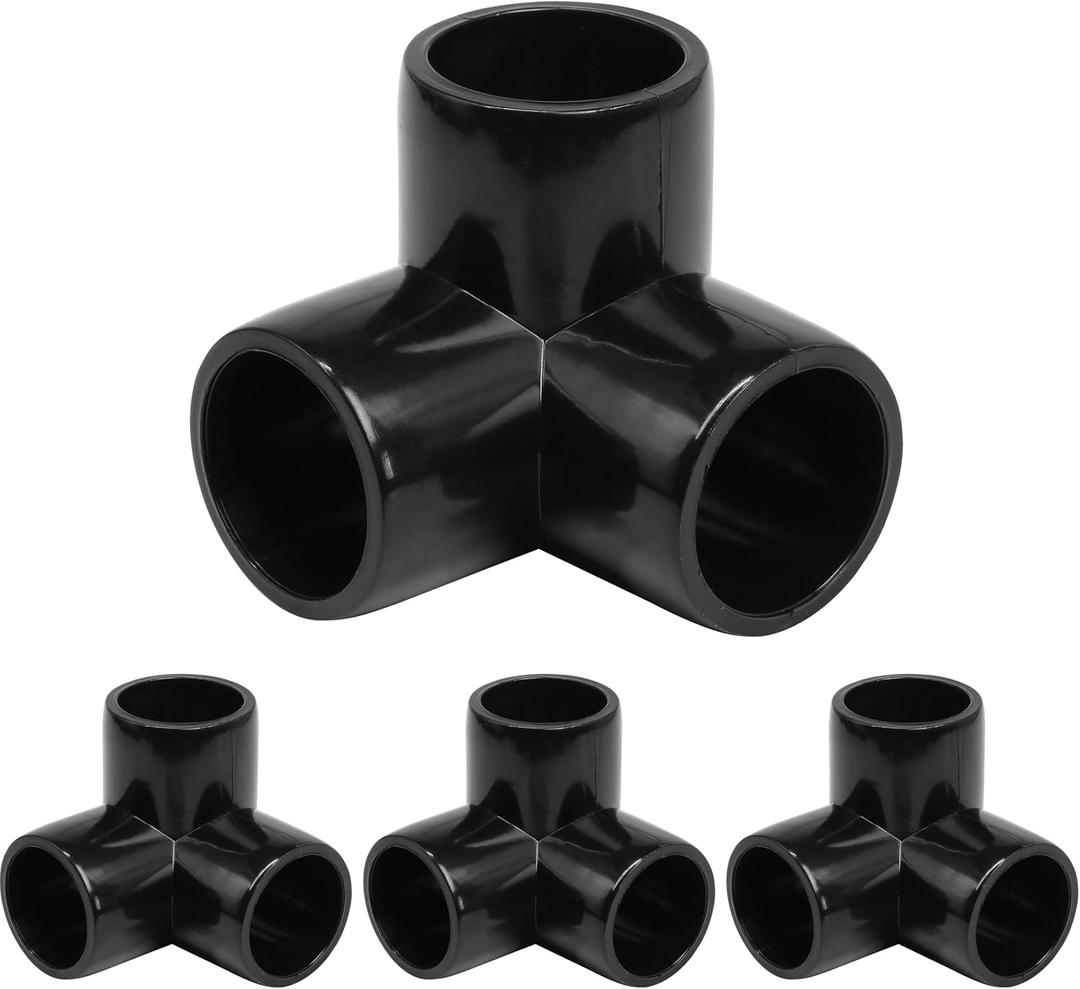 3 Way PVC Pipe Fittings 1/2 Inch, Zernmiarder Black PVC Elbow Corner Side Outlet Tee Fitting, SCH40 Furniture Grade Pipe Connectors - Fits 1/2" Polyvinyl Chloride Pipes, 4 Pieces