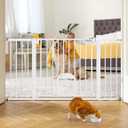 Babelio 36.5-57" Extra Wide Baby Gate with Cat Door, CatPrivilege , Auto Close & Two Way Swing, Pressure Mounted Dog Gates for Stairs, Doorways, Includes 4 Wall Cups and 3 Extension Pieces,White