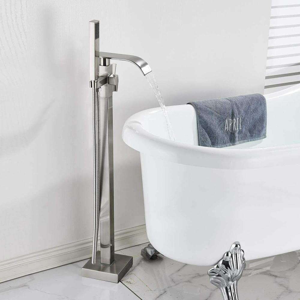 Freestanding Bathtub Faucet Tub Filler Brushed Nickel Floor Mount Faucets Brass Single Handle with Hand Shower