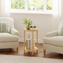 HOOBRO Small Round Side Table with Charging Station, 2-Tier Round Bamboo End Table, Compact Sofa Bedside Table for Small Space, Easy Assembly, for Living Room, Bedroom, Apartment, Natural 