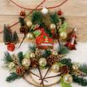 DR.DUDU Christmas Tree Ornaments 6 Pcs 12'' Gold Picks and Sprays with Brown Pine Cone Green Poinsettia Leaf, Artificial Berry Branches Stems Decorations DIY Crafts for Vase Filler Wreath Decor (Gold)