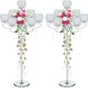 50" Metal Crystal Tealight Candlestick Candle Holder with Pendants - Multi-Height Floor/Table Centerpiece for Home Decor, Wedding & Party Events - Elegant Crystal Bowl Design (Silver-2pcs, 7-Arm)