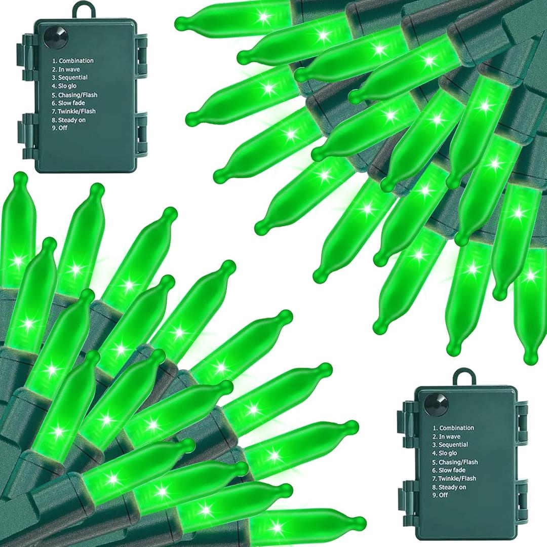 2 Pack 100 LED St Patricks Day Lights, 17.4Ft Battery Operated Green String Lights with 8 Modes & Timer Waterproof Indoor Outdoor for Patio Garden Party Irish St Patricks Day Decorations