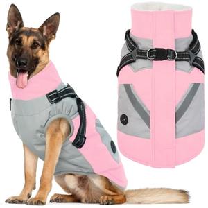 IECOii Large Dog Coat with Harness Built in - Pink, Large - Waterproof Windproof Dog Winter Coat, Fleece Lined Zip Snow Jacket for Dogs Thermal Outdoor Snowsuit Cold Weather Jackets Bulldog L