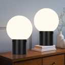 Somniferous Small Table Lamps Set of 2, Black Table Lamp with Frosted Glass Globe Shade, Mid Century Modern Bedside Lamps, Nightstand Lamps for Bedroom Living Room Dorm