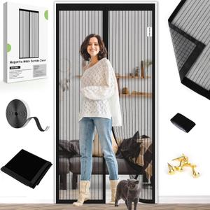 BSHANO Magnetic Screen Door - Fit Door Size 32 x 80 Inch, Black Heavy Duty Mesh Curtain with Magnetic Closure, Bug Screen for Doorway, Pet Friendly Temporary Patio Door Screen (Screen Size 34"x81")