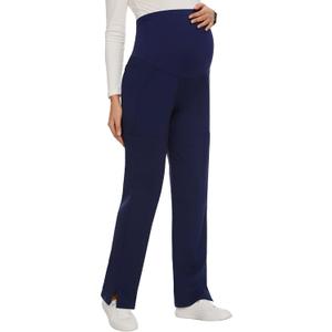 AMPOSH Women's Maternity Scrub Pants with 6 Pockets Stretchy Straight Leg Pregnancy Workwear, Navy XXL