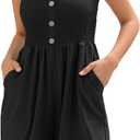 ZAFUL Womens Casual Short Jumpsuits Smocked Rompers Sleeveless Faux Button Vacation Outfits for Women 2025 (Large, Black)