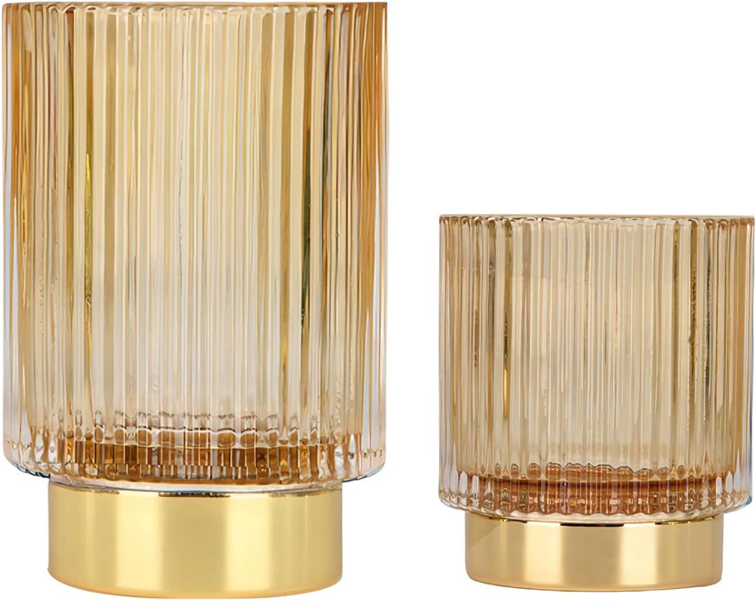 DASITON Makeup Brush holder Organizer,Crystal Cosmetic Makeup Brush Glass Brushes Storage Holder, Vintage Make Up Brush Cup Pen Pencil Holder striped vase(Coffee SL)