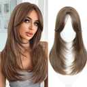 Hair Toppers for Women with Thinning Hair, 20 Inch Toppers Hairpieces for Women Clip in Bangs 360 3D Realistic Scalp (Brown with High lights, Side Bangs)