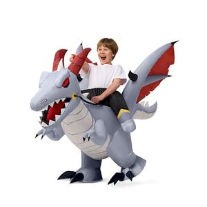 Spooktacular Creations Kids Inflatable Costumes, Ride-on 60" Dragon Halloween Inflatable Costume, Gray Dinosaur Blow-up Costumes for Halloween Cosplay Party, Themed Party,7-10Y
