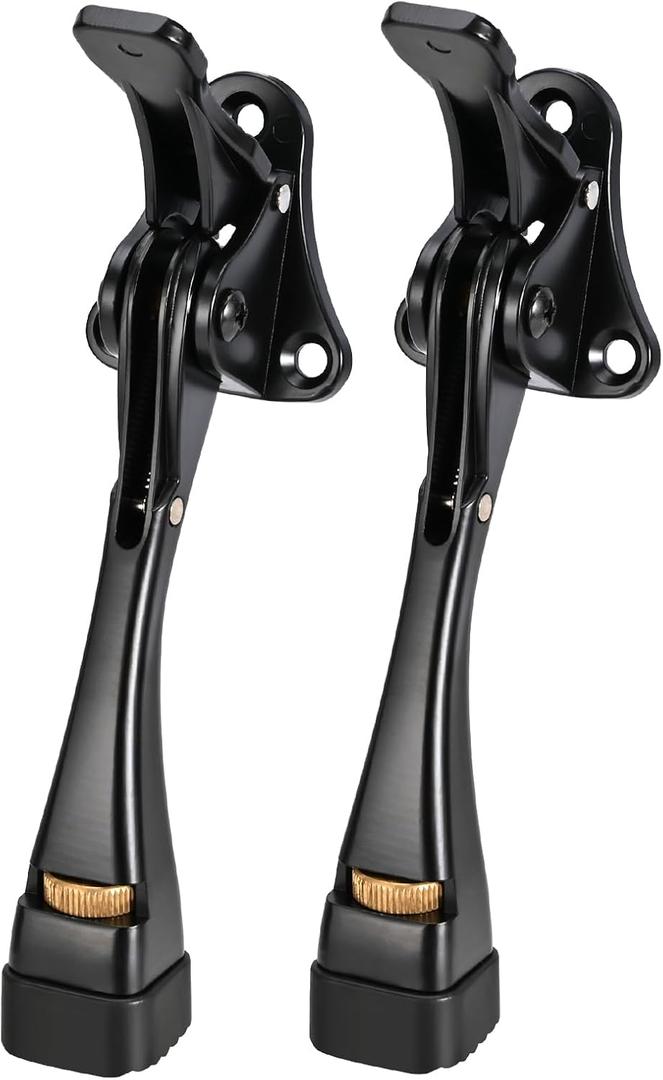Kickdown Door Stopper 5 Inches - 2 Packs Door Stoppers for Bottom of Door One Touch Adjustable Door StopMade of Aluminum Alloy Metal Heavy Duty Door Stops with Rubber Tip Black