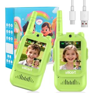 Kids Video Walkie Talkies for Boys Ages 3-12, Christmas Gifts for Kids & Stocking Stuffers for Boys, Long Range Walkie Talkie Toy Set, Birthday Gifts Toys for Boys and Grandkids (Cyan+Cyan)