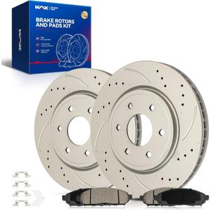 KAX Front Brake Kit, Drilled and Slotted Brake Rotors, Ceramic Brake Pads | Fits Nissan Frontier 2005-2019, Pathfinder 2005-2012, Xterra 2005-2015, Suzuki Equator 2009 2010 2011 2012 (31412-D1094)
