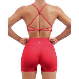 SUUKSESS Women Seamless Workout Sets Strappy Sports Bra High Waist Booty Shorts Outfits (Red, XS)