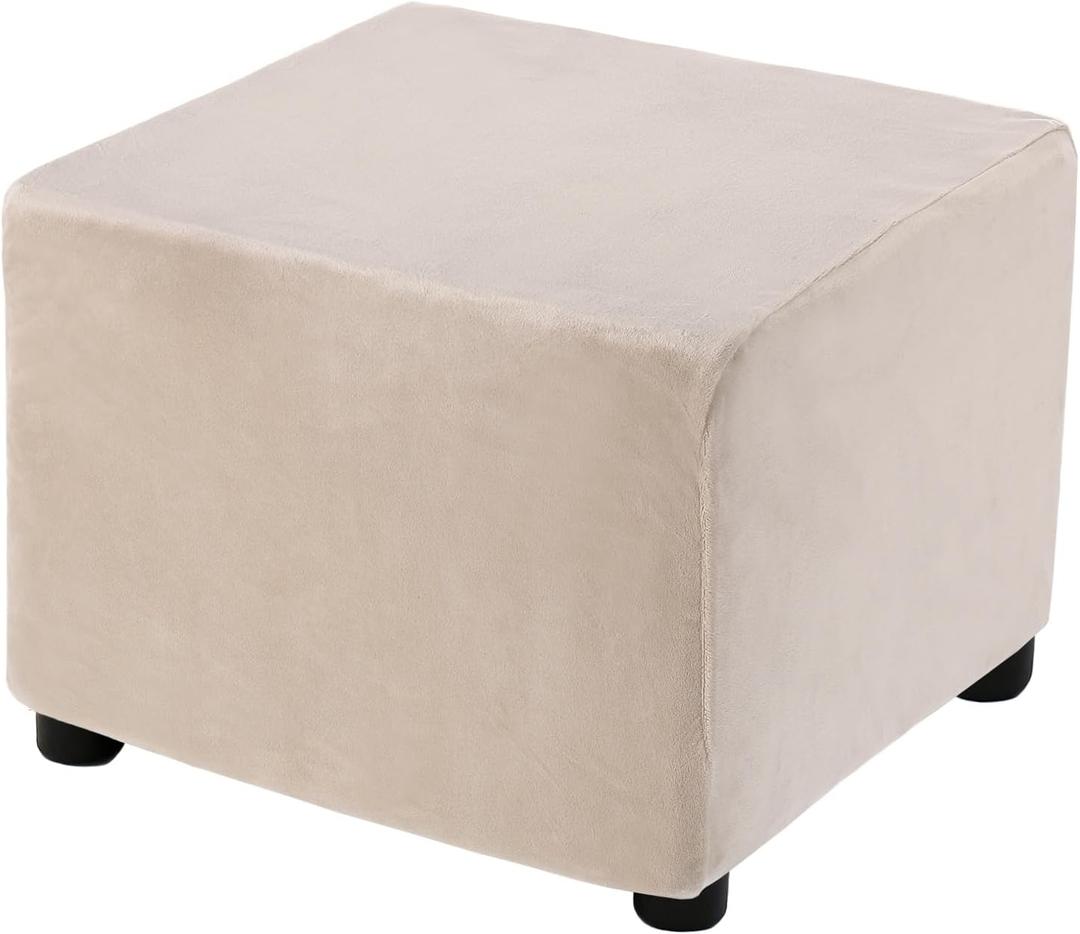 uxcell Stretch Foot Stool Cover Square Footrest Slipcover with Elastic Footstool Protector for Living Room Bedroom Fit Length 68.6-81.3cm/27-32inch, Beige