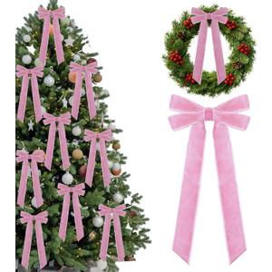 15 Pcs Pink Velvet Ribbon Bows Valentines Day Decorations for Tree 5in x 10in x 1in Vintage Velvet Bows for Christmas Tree Coquette Room Wreath Garland Birthday Wedding Party Decor (Pink)