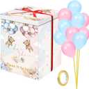 Hungdao Gender Reveal Balloon Box with Ribbon and 10 Pink and Blue Balloons Gender Reveal Games He or She Open to See for Party Decoration 12"x12"x16"(Boho Bear)