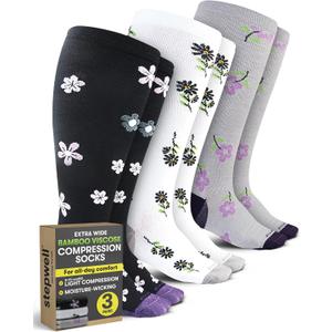 STEPWELL Extra Wide Bamboo Viscose Compression Socks (8-15mmHg) - 3-Pack