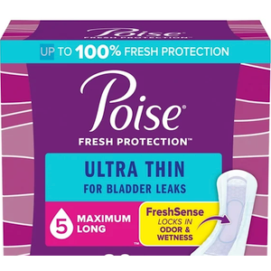 Poise Ultra Thin Incontinence Pads, 5 Drop Maximum Absorbency, Long Length,29 Count