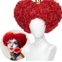 Red Heart Queen Wig Costume Women and Crown Cosplay Girls Pre-styled Fluffy Short Curly Halloween Anime Cosplay Party Wigs with Cap One Size