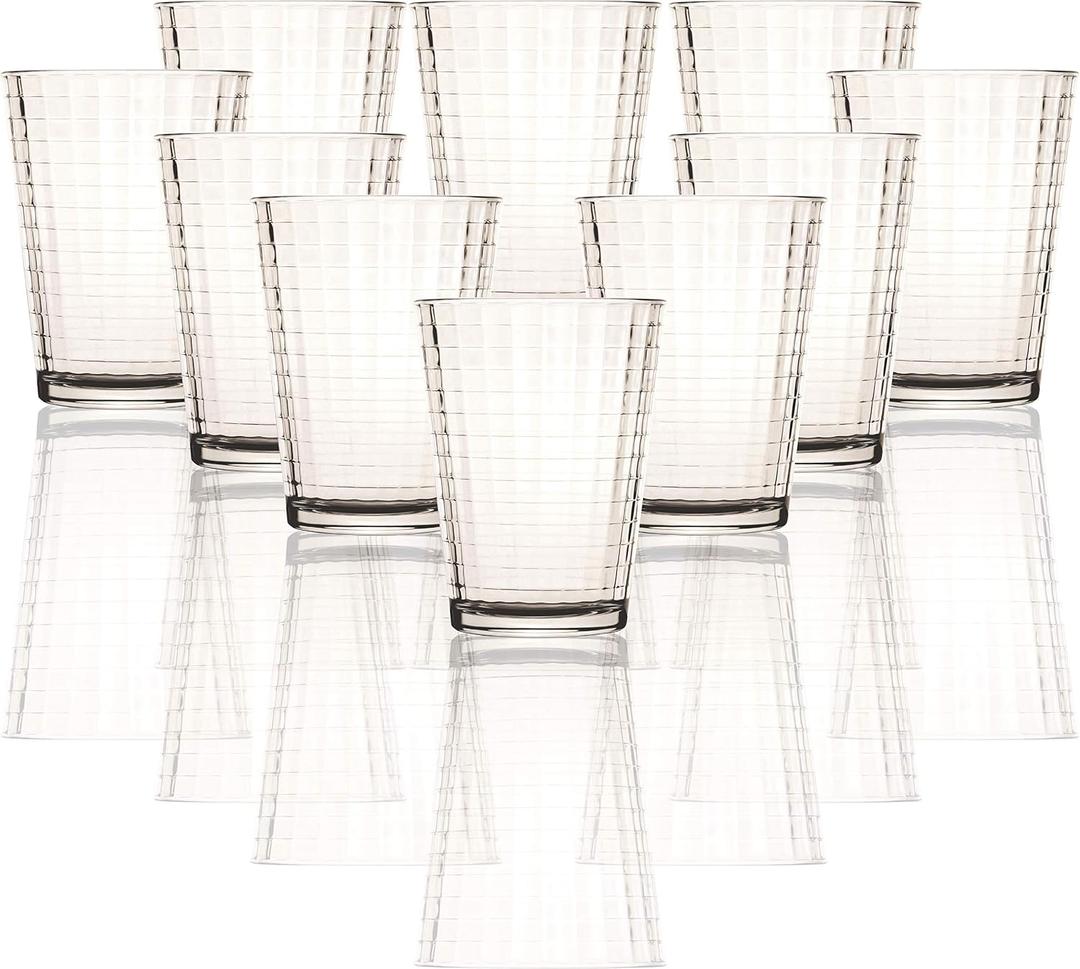Circleware Matrix Juice Drinking Glasses, Huge Set of 10, Heavy Base Tumbler Beverage Ice Tea Cups, Home & Kitchen Entertainment Glassware for Water, Beer, Whiskey Bar Decor, 7 oz, Clear