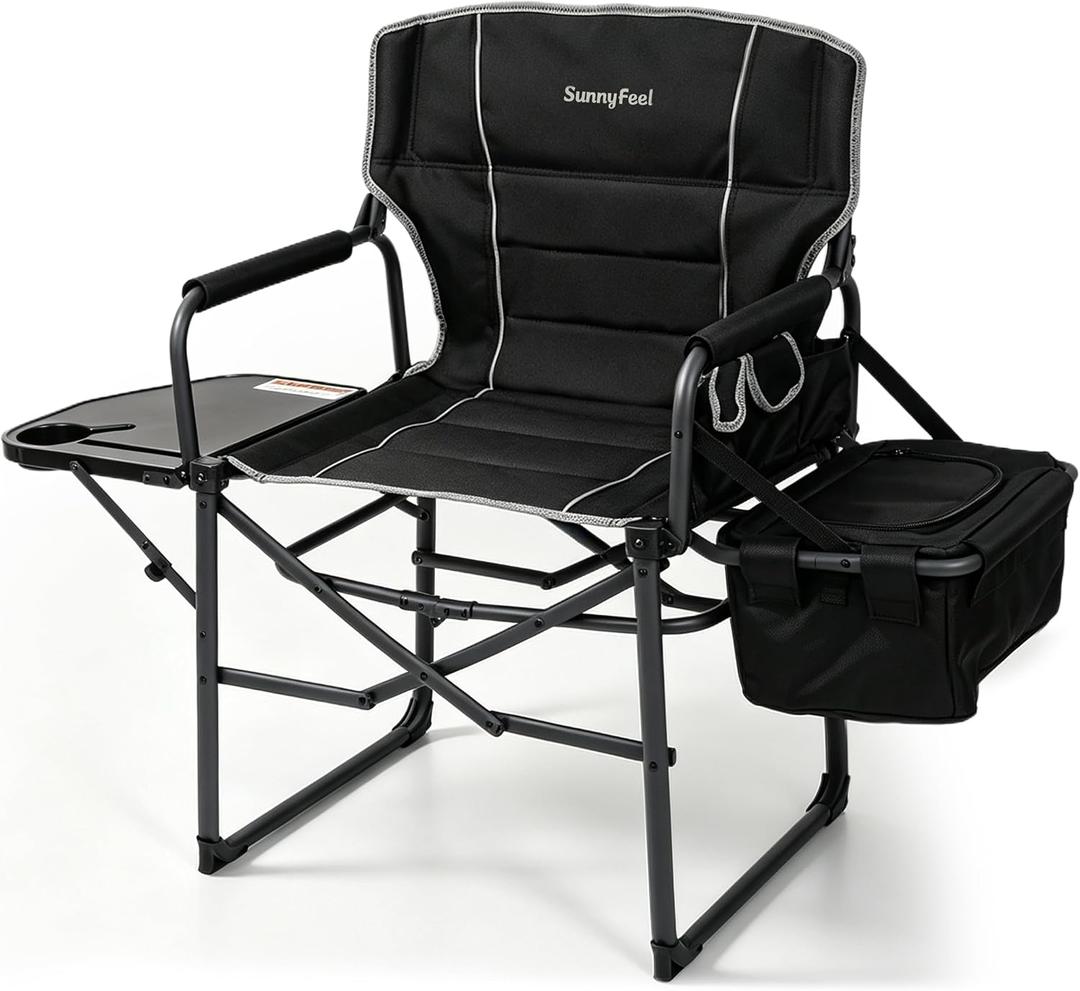 SUNNYFEEL Directors Camping Chair 500LBS with Side Table & Cooler Bag