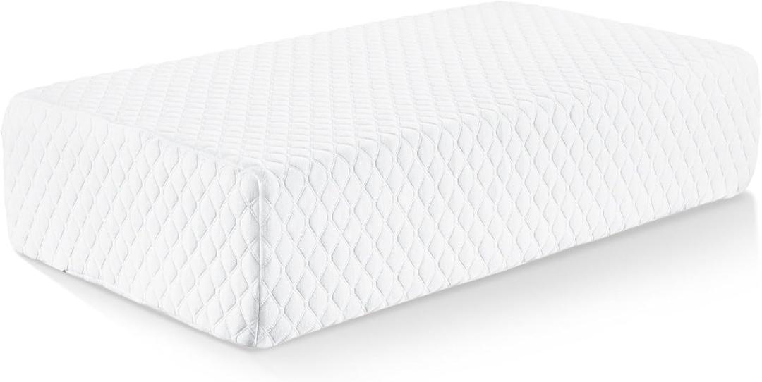 TOPPURE Cube Memory Foam Pillow for Side Sleepers (24"x12"x6" Extra Thick Pillow), Cervical Pillow for Neck and Shoulder Pain Relief, Neck Pillow, Bed Pillow with Washable Pillowcase, White