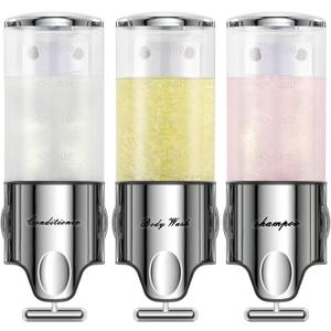 Shampoo and Conditioner Dispenser,Dispensers for The Shower,Shower Soap Dispenser 3 Chamber No Drill,Shampoo Conditioner Body Wash Dispenser Wall Mount for Bathroom(Triple x 17.6 oz,Clear)