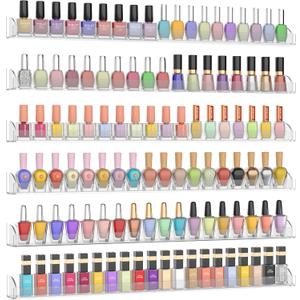 24 Inch Clear Nail Polish Wall Rack with Removable End Caps Set of 6, Acrylic Nail Polish Organizer Wall Mounted,Nail Polish Sorage Shelves for 150 Bottles (24 Inch)