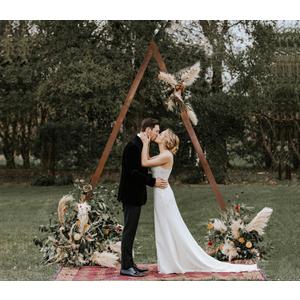8.2FT Wooden Wedding Arch for Ceremony, Triangle Wood Arch Wedding Arbor Backdrop Stand for Garden Wedding Parties Decorations Held in Outdoor, Beach, Forest, Rustic Wedding Arch Stand Decorations