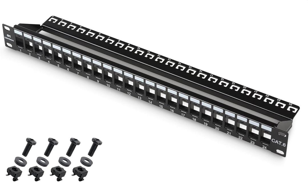 Cable Matters Rackmount or Wall Mount 1U 24 Port Keystone Patch Panel with Cable Management and Support Bar, 19-inch Blank Patch Panel for Keystone Jacks
