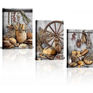 sechars Rustic Kitchen Canvas Wall Art Food Painting Pictures Prints Vintage Farmhouse Dining Room Restaurant Decor (Small)