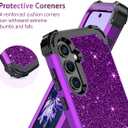 LONTECT for Galaxy A35 5G/A55 5G Case Glitter Sparkly Bling 3 in 1 Shockproof Heavy Duty Hybrid Sturdy High Impact Protective Cover Case 6.6 inch 2024,Shiny Purple/Black