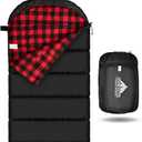 AGEMORE Cotton Flannel Sleeping Bag for Adults, Lightweight XXL Cotton Sleeping Bag for Camping Backpacking or Hiking, Water Resistant 3-4 Season Sleeping bag for Warm & Cool Weather (Black/ Red)