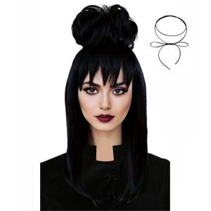 Lydia Deetz Wig Black Wavy Costume wigs for Women Halloween