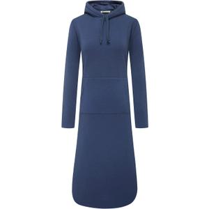 WenVen Womens Long Hoodie Dress Thicken Fleece Lined Pullover Sweatshirt (XX-Large, Navy)