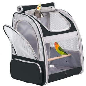 Bird Backpack Carrier with Stand Perch, Bird Travel Backpack for Hiking, Airline Approved Black Bird Backpack
