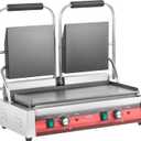 EGGKITPO Commercial Dual Panini Press with 2 Flat Plates Electric Panini Grill with Temperature Control and Handle 19.5" 9.4" Large Cast Iron Sandwich Maker for Kitchen Business 110V 3400W