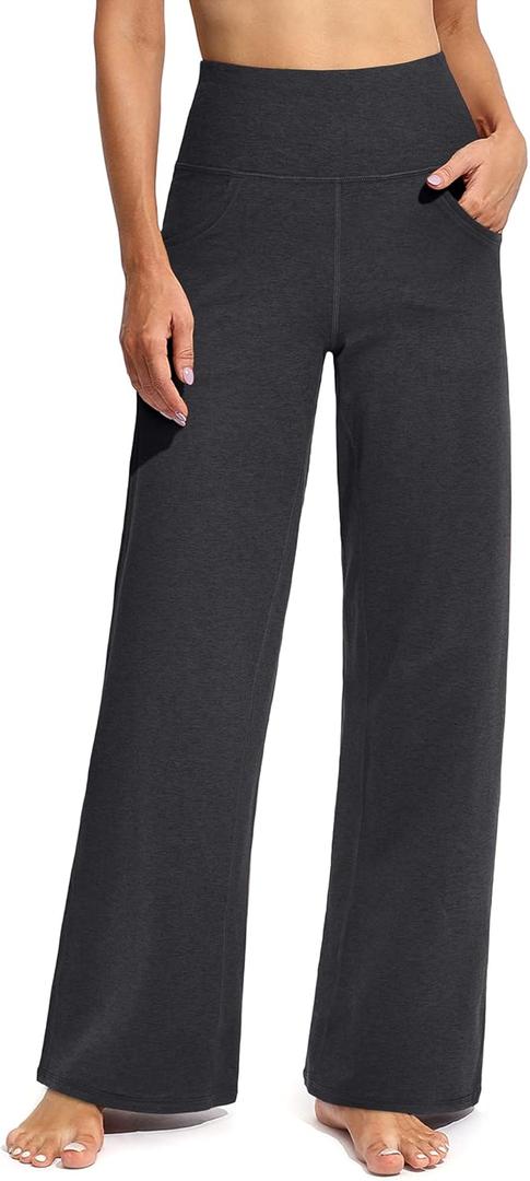 Promover Wide Leg Pants Woman Yoga Pants with Pockets Stretch Loose Casual Lounge Sweatpants Petite/Regular/Tall (X-Large, Charcoal Heather)
