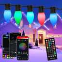 C9 Christmas Lights Outdoor, 66FT 100 LED RGB Color Smooth Changing Bulbs,App Bluetooth Music Sync, DIY Scenes & Timers, IP44 Waterproof Roofline Eaves Porch Fence Decorations