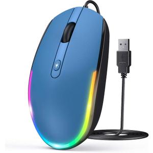 seenda Wired Mouse - USB Computer Mice Wired with RGB Backlit Optical LED Mouse with Attached USB Cord for Laptops Notebooks Chromebook - Blue & Black