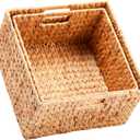 HOONEX Water Hyacinth Storage Baskets for Organizing, Decorative Wicker Baskets with Carrying Handles, Set of 2, Natural